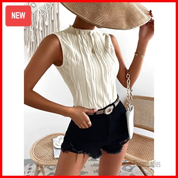 Sleeveless Mock Neck Tank Top Regular Fit Polyester Blend Office Casual - Picture 5 of 7